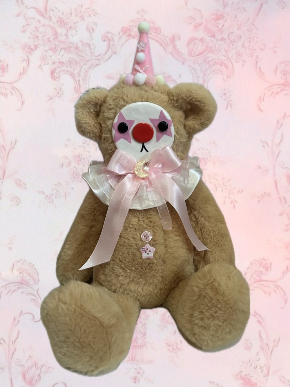 Plush Clown Bear Stuffed Animal - Pink Accents
